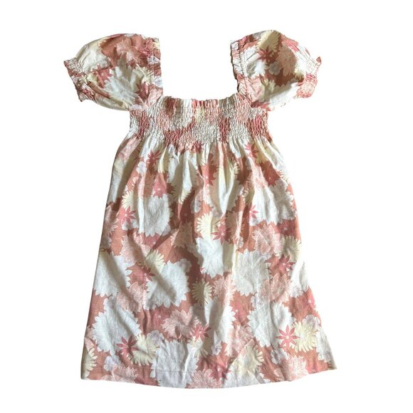 Faherty Coral Floral Organic Cotton Smocked Square-Neck Puff-Sleeve Dress Small - Picture 7 of 14